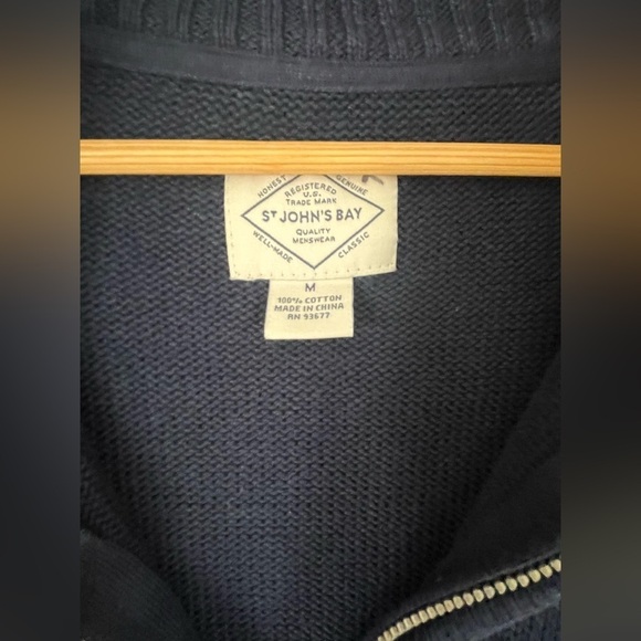 St John’s Bay 1/4 Zip Mens Pullover Sweater Blue Size M Cotton - Picture 3 of 5